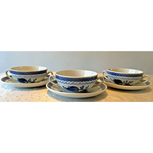 Royal Copenhagen Tranquebar Blue Shape Cream Soup & Saucer Set(s) (3)